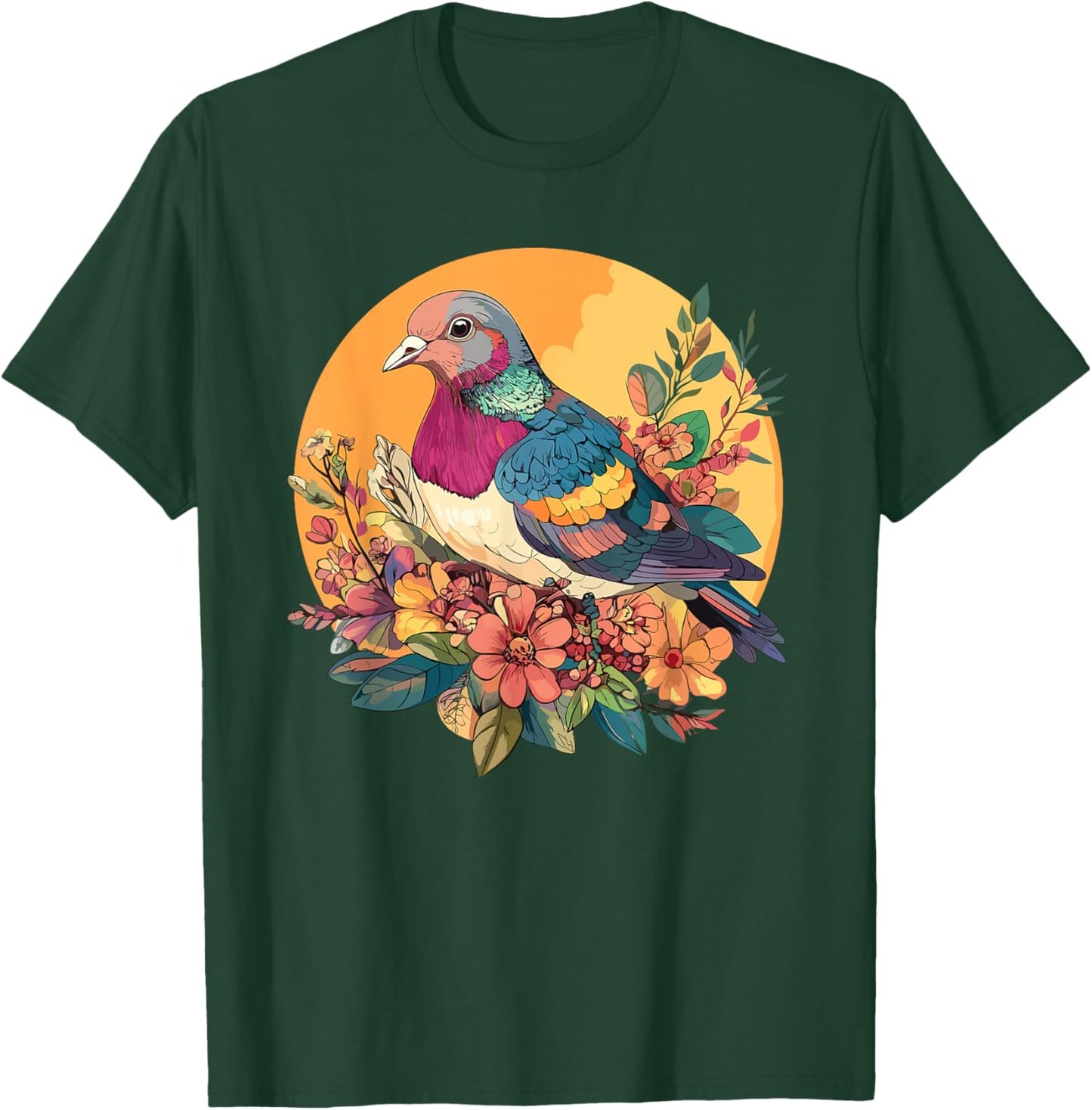 Vibrant Bird Among Blossoms T-Shirt - T-Shirt | Forest