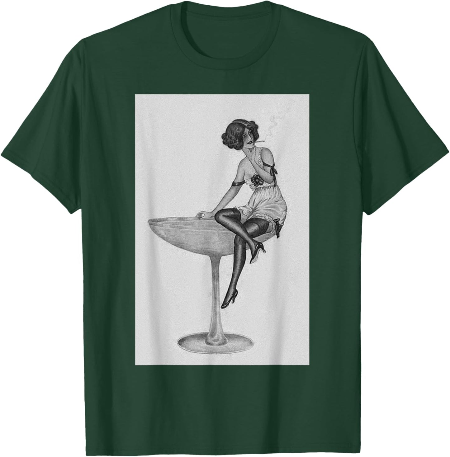 1920's Flapper Girl in Pink Dress - Retro Cocktail Aesthetic T-Shirt - T-Shirt | Forest