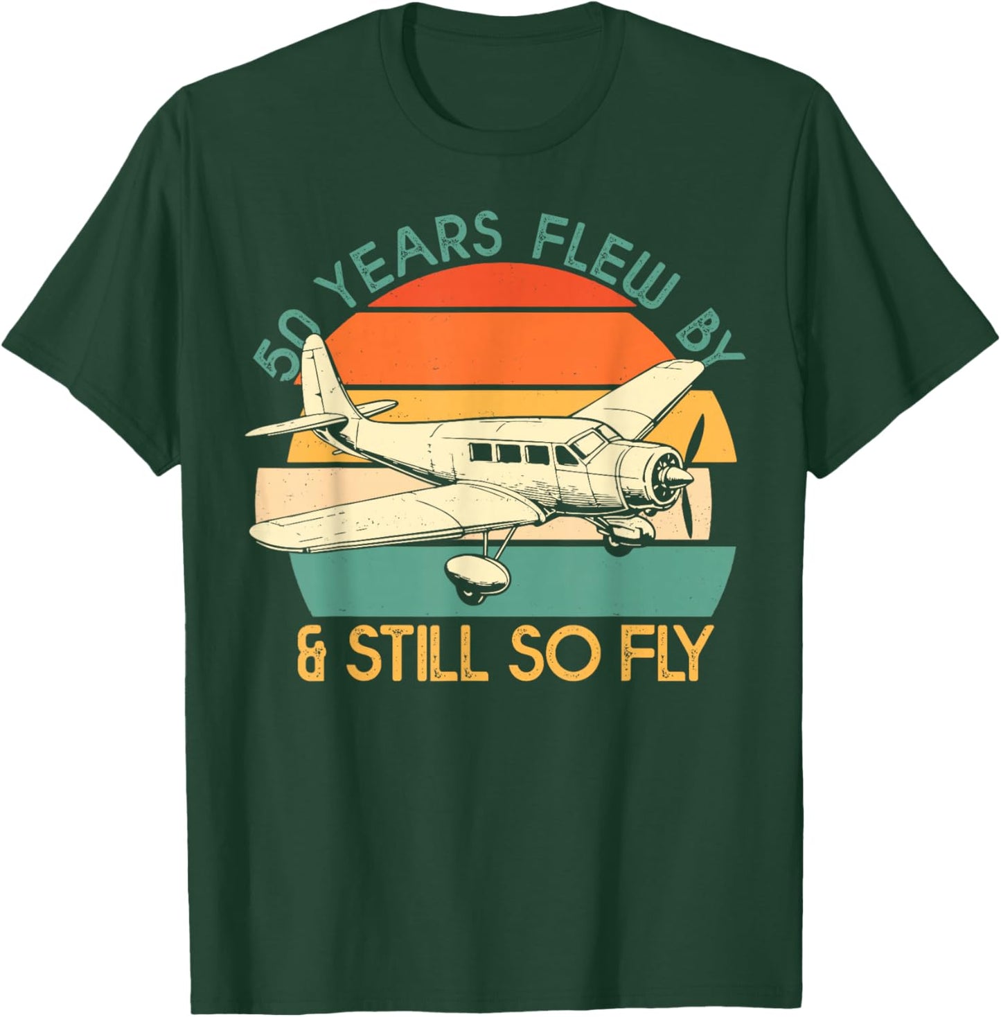 50th Birthday Biplane Turning 50 Airplane Pilot Funny Gift T-Shirt - T-Shirt | Forest