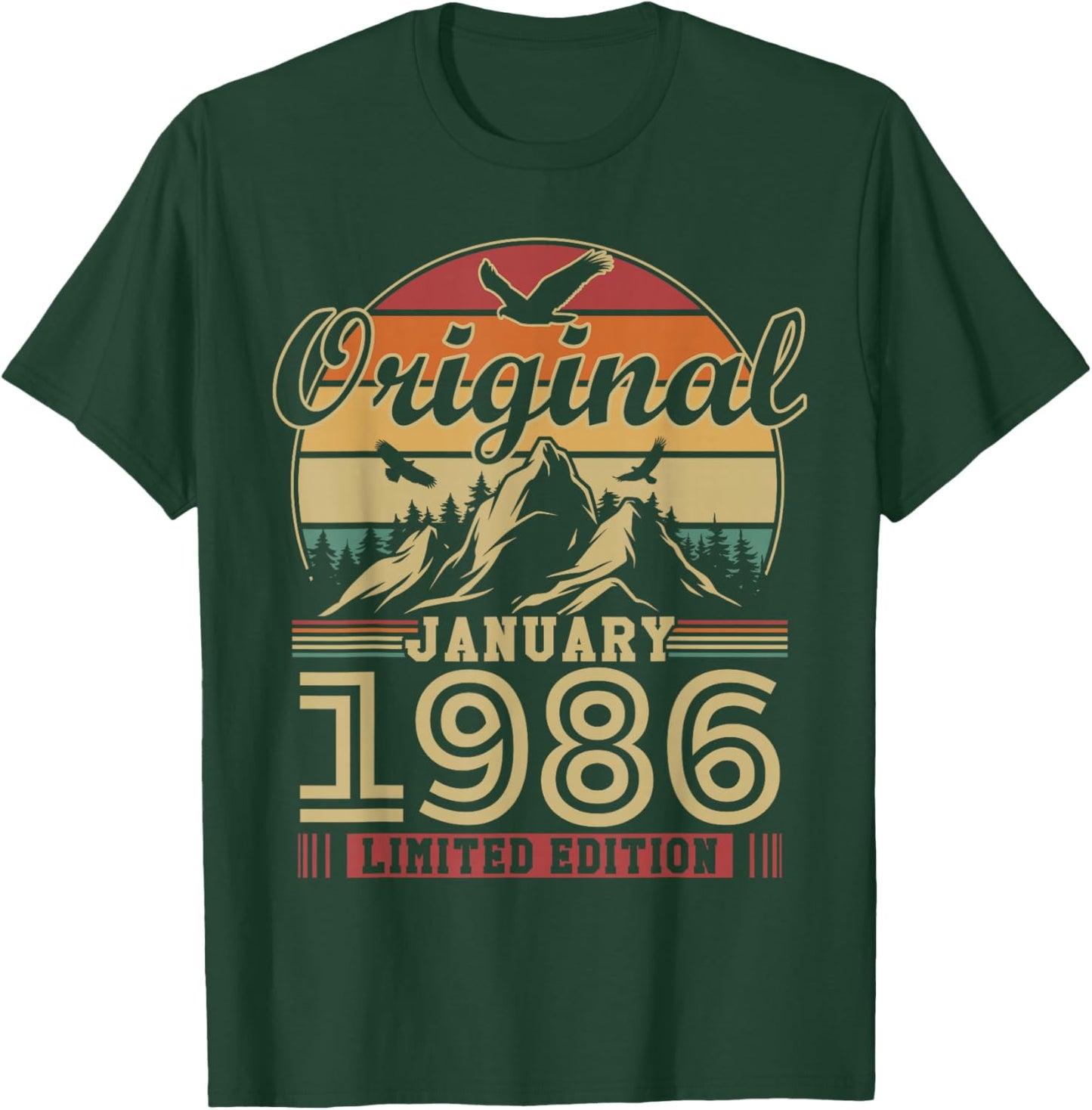 Vintage 40th Birthday Gift Born in January 1986 T-Shirt - T-Shirt | Forest