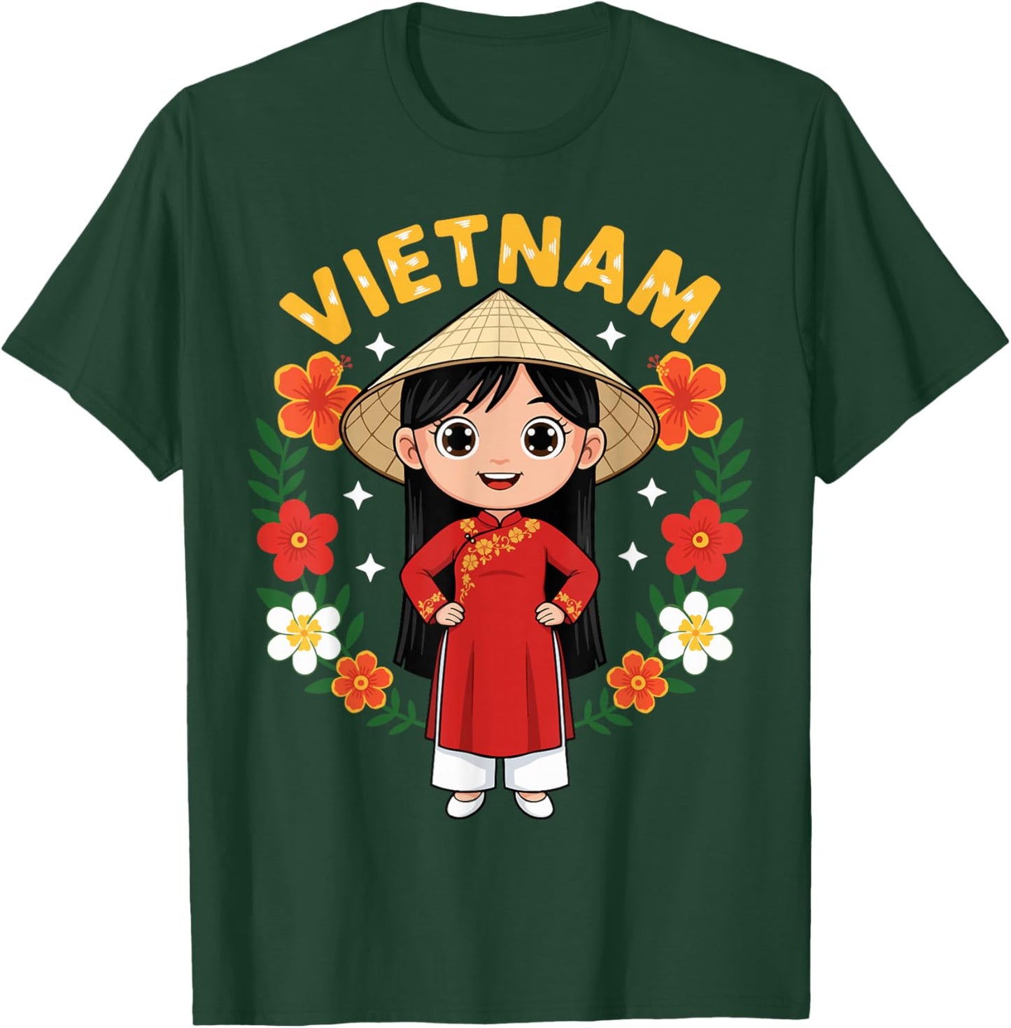 Vietnam Vietnamese Girl Traditional Dress Flowers T-Shirt - T-Shirt | Forest