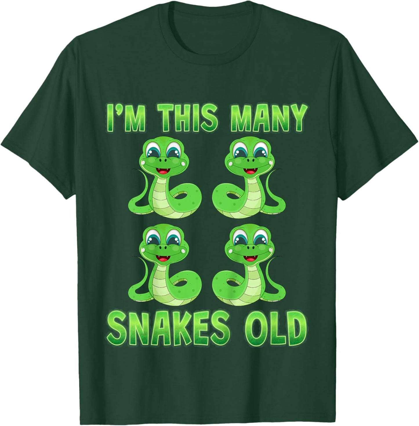 Kids I'm This Many Snakes Old Cute Snake Kids 4th Birthday Party T-Shirt - T-Shirt | Forest