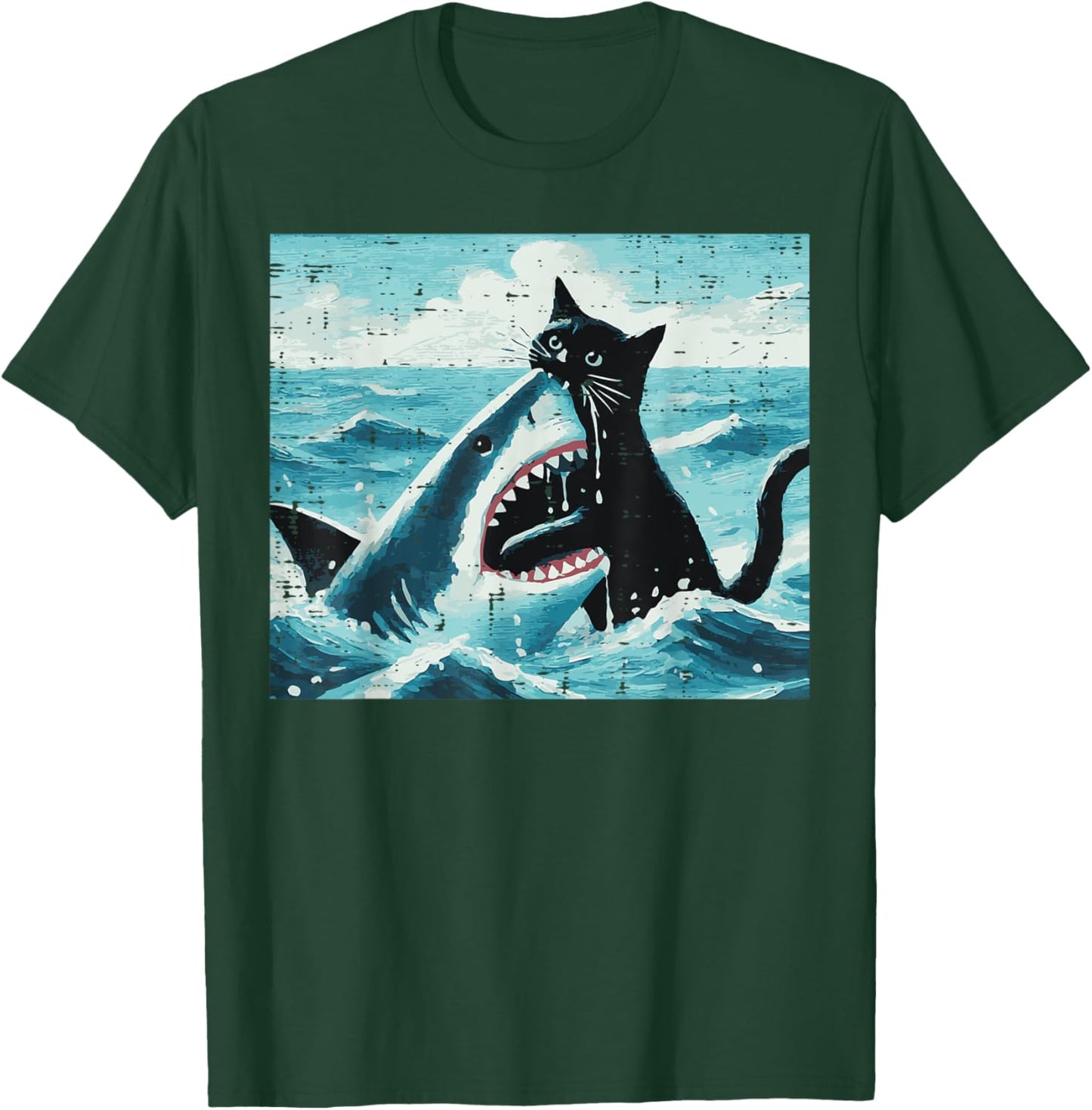 Black Cat Biting Shark Funny Kitten Kitty Art Men Women Kids T-Shirt - T-Shirt | Forest