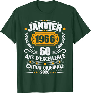 Vintage January 1966 Birthday Gift 60 Years Men T-Shirt - T-Shirt | Forest