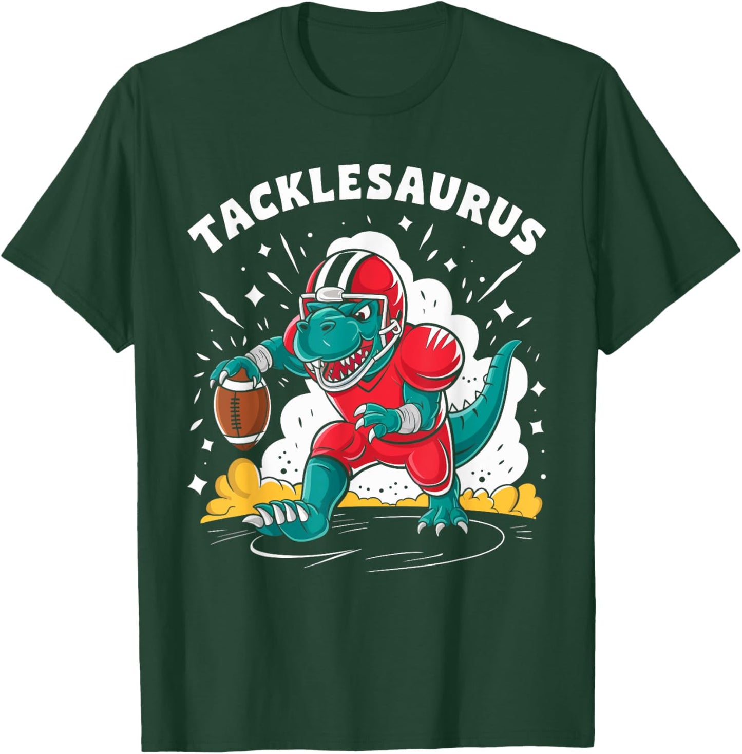 Tacklesaurus Dinosaur Playing Football Funny Football Kids T-Shirt - T-Shirt | Forest