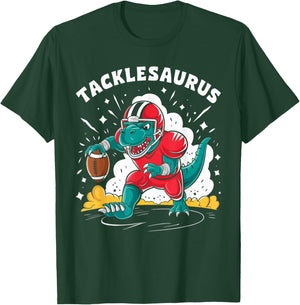 Tacklesaurus Dinosaur Playing Football Funny Football Kids T-Shirt - T-Shirt | Forest