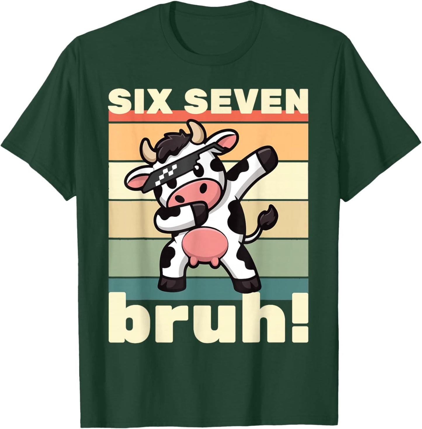 67 Meme Funny Six Seven Bruh Kids Boys Girls Dabbing Cow T-Shirt - T-Shirt | Forest