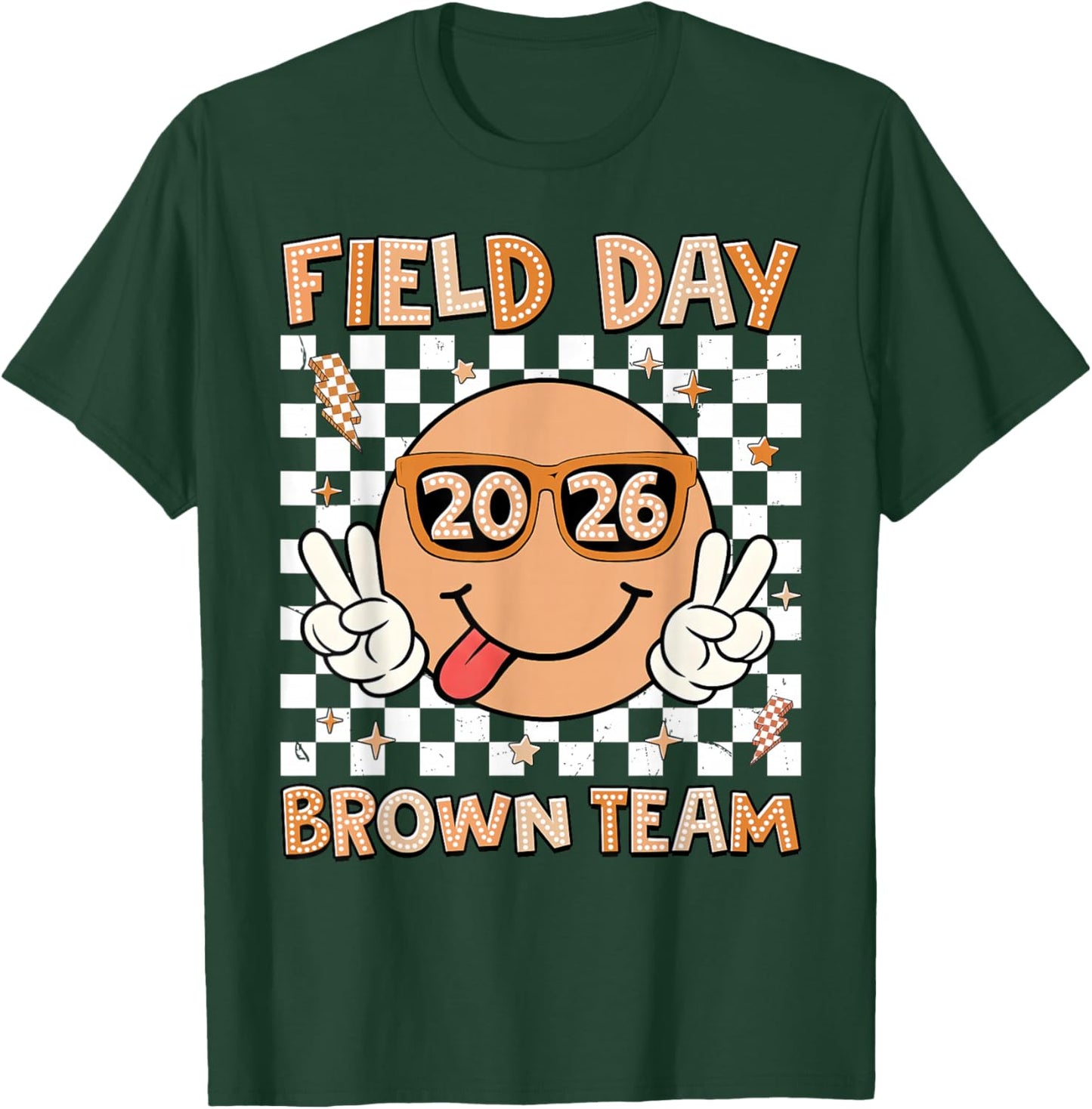 Field Day 2026 Brown Team Smile Face Sunglasses Teacher Kid T-Shirt - T-Shirt | Forest
