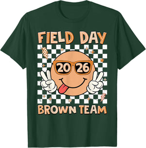 Field Day 2026 Brown Team Smile Face Sunglasses Teacher Kid T-Shirt - T-Shirt | Forest
