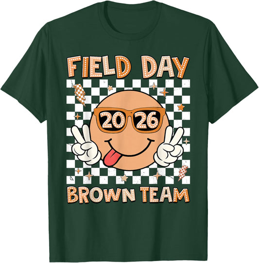 Field Day 2026 Brown Team Smile Face Sunglasses Teacher Kid T-Shirt - T-Shirt | Forest