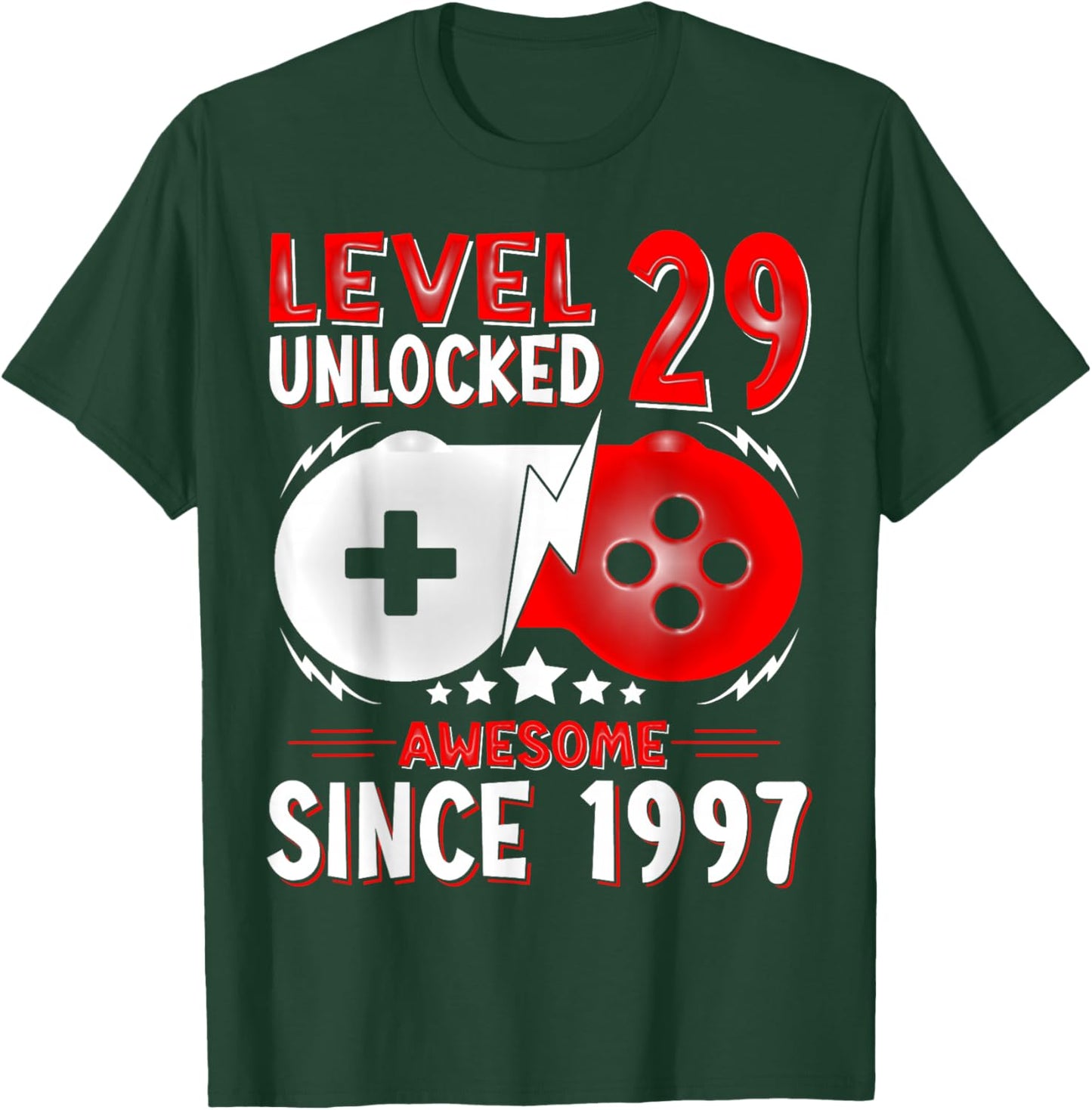 Gift 29 Birthday 29 Years Gamer Level 29 Unlocked 1997 T-Shirt - T-Shirt | Forest