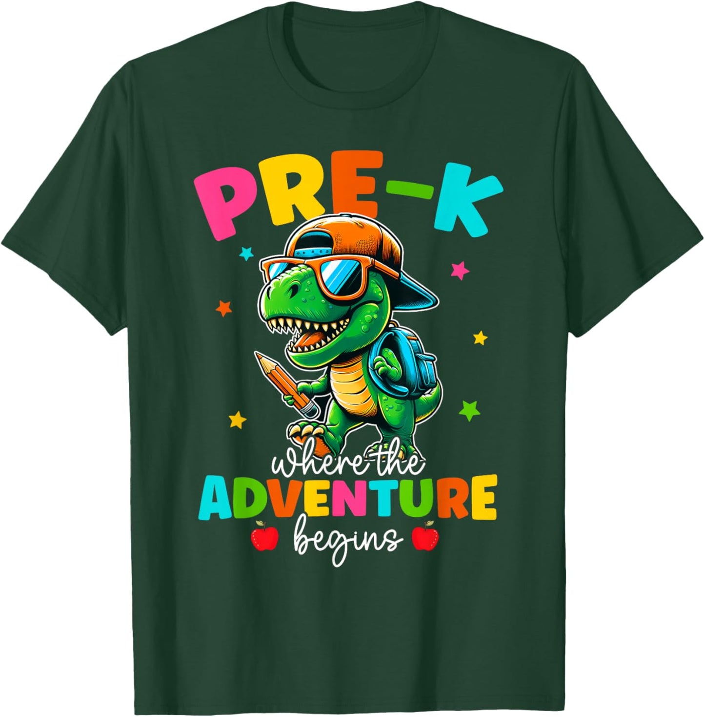 Pre-K Where The Adventure Begins Dinosaur Back To School T-Shirt - T-Shirt | Forest