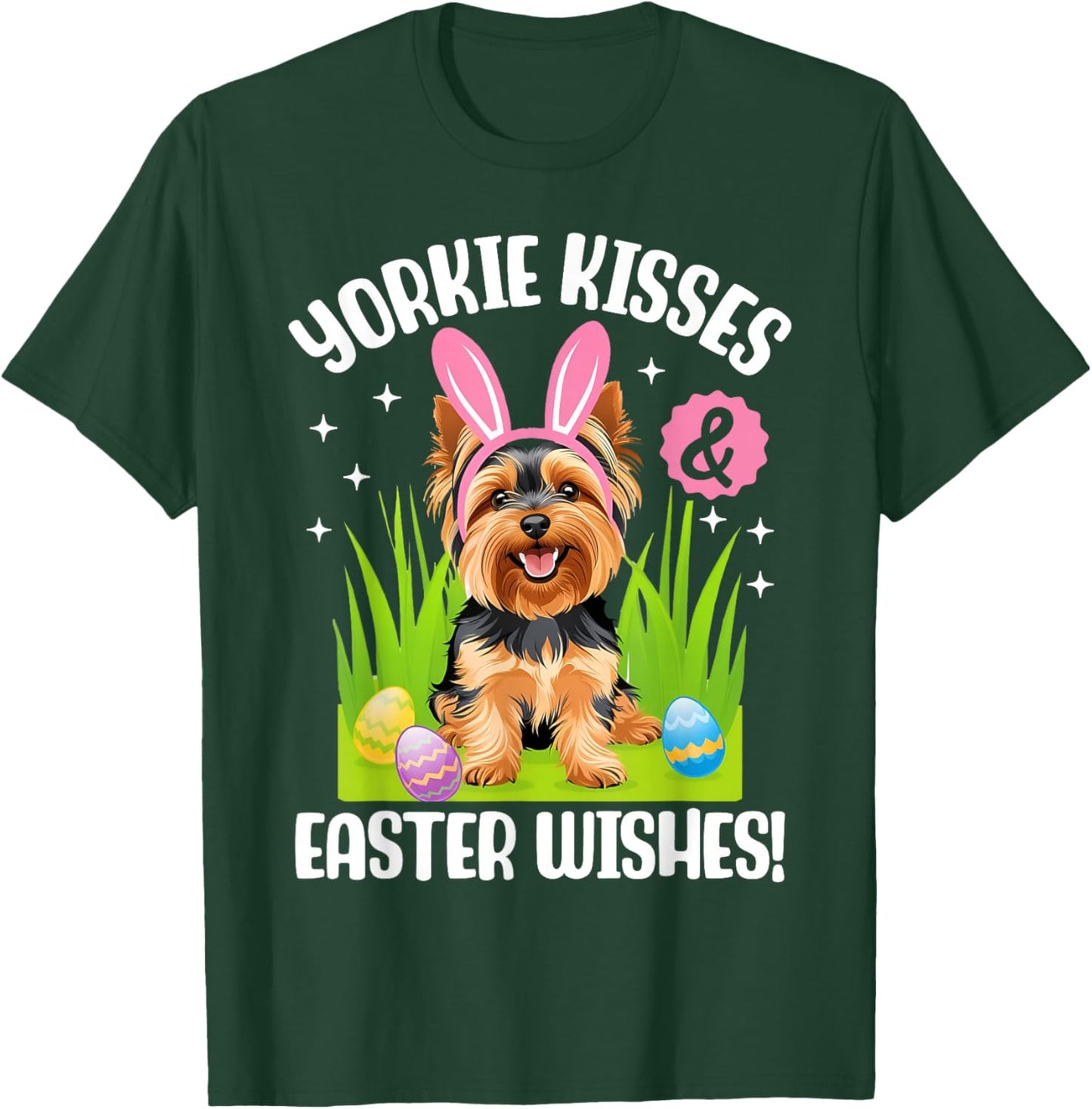 Easter Yorkie Bunny Doodle Kisses Cute Dog Lover Women Kids T-Shirt - T-Shirt | Forest