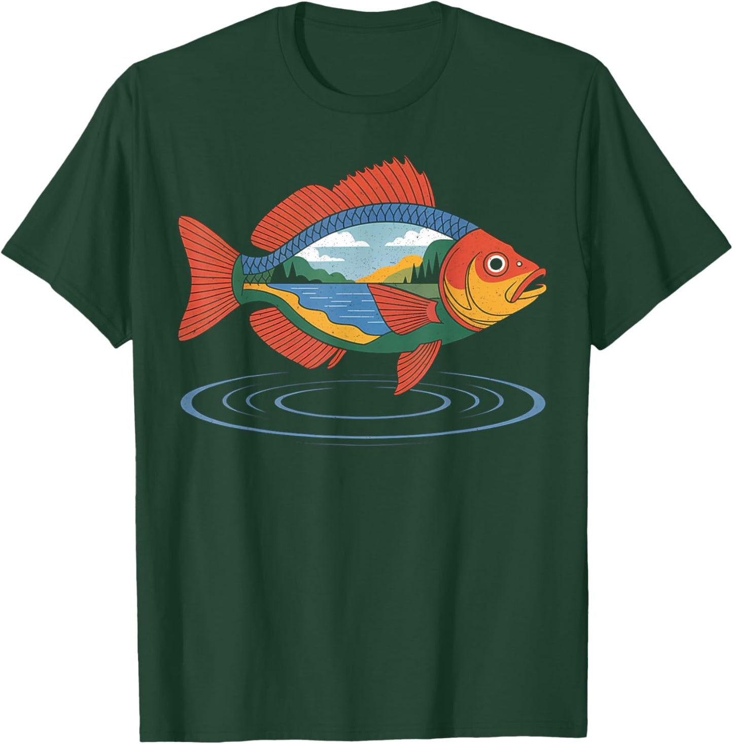 Nature Trout Illustration Vintage Fly Fishing Retro Graphic T-Shirt - T-Shirt | Forest