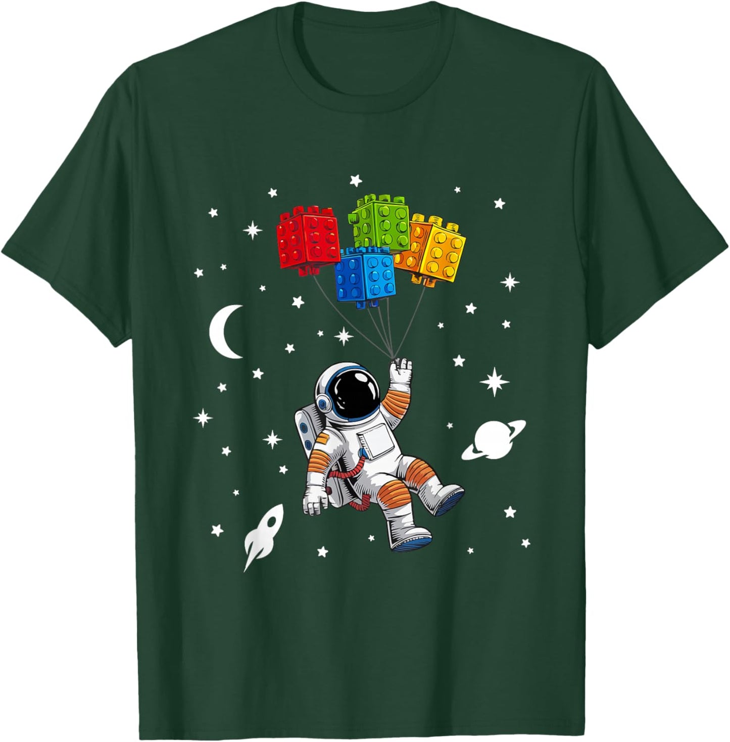 Space Astronaut Funny Building Blocks Bricks Master Builder T-Shirt - T-Shirt | Forest