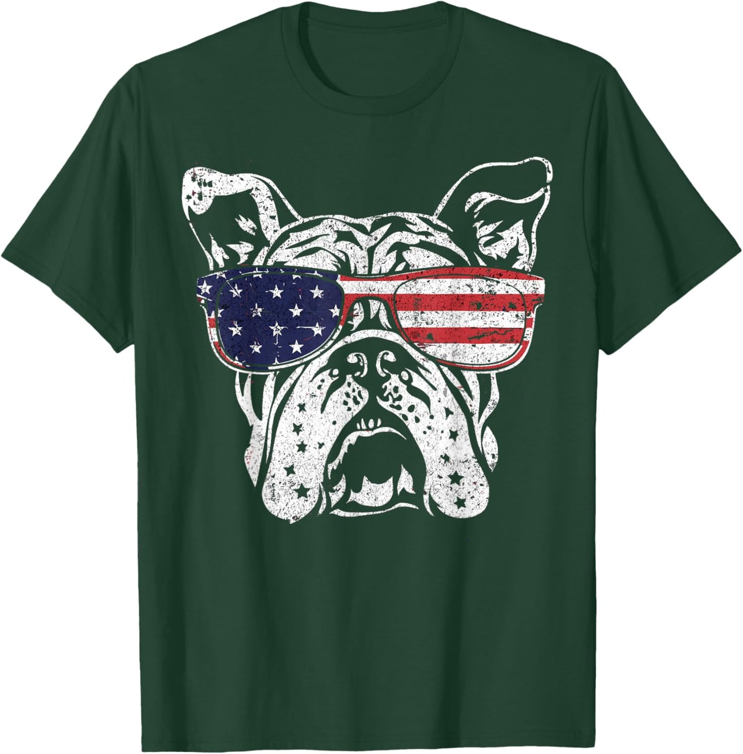 Patriotic Bulldog American Flag USA Pride Dog Lovers Dad Mom Women Men T-Shirt - T-Shirt | Forest