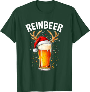 Reinbeer Winedeer Santa Hat Reindeer Couple Xmas Matching T-Shirt - T-Shirt | Forest