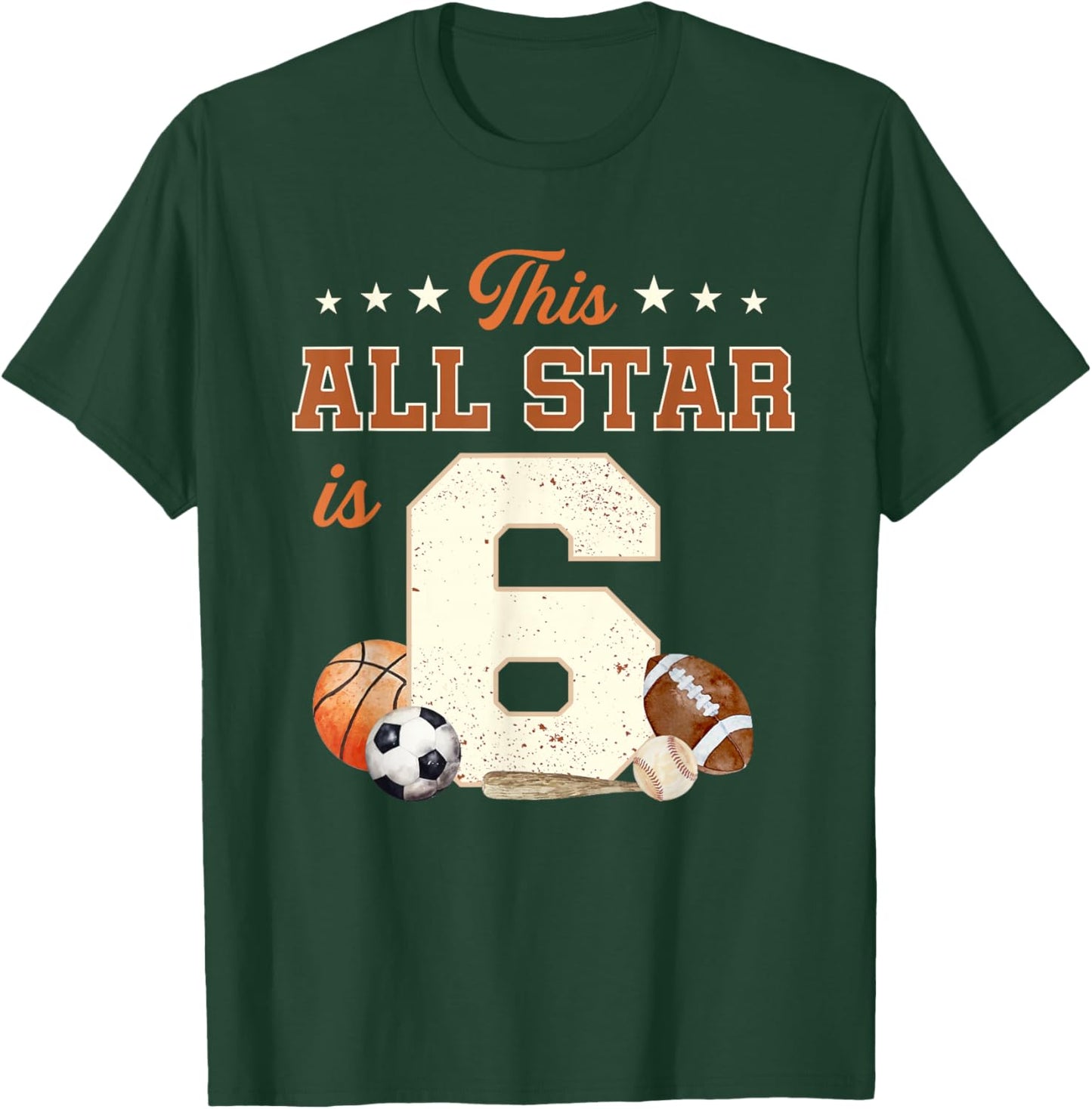 This All Star is 6 Year Old Boy 6th Birthday Sports T-Shirt - T-Shirt | Forest