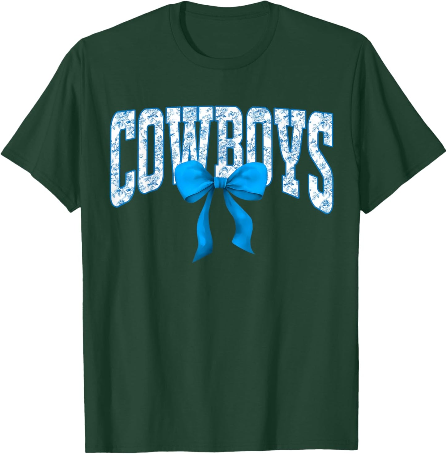 Cowboys Floral Toile Blue Coquette Bow Girls Kids T-Shirt - T-Shirt | Forest