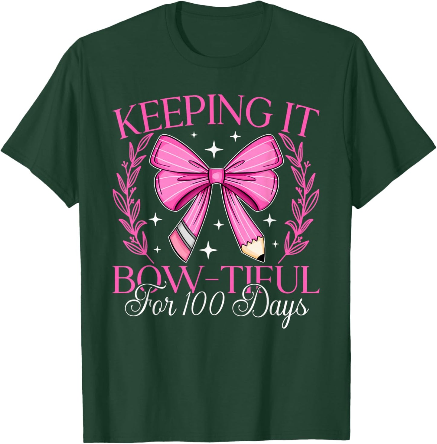 Coquette Bow Keeping It Bowtiful For 100 Days Of School Kids T-Shirt - T-Shirt | Forest