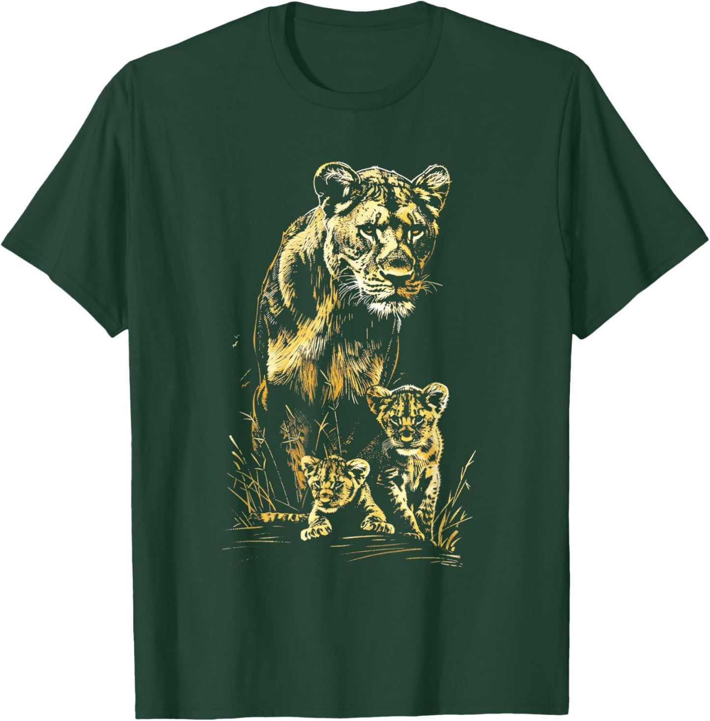 Lioness Cubs Hunting Team Lion Wildlife Sketch T-Shirt - T-Shirt | Forest
