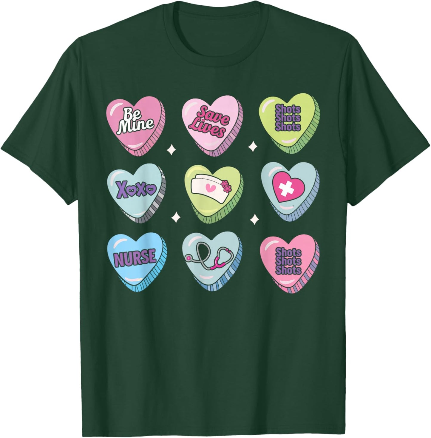 Nurse Conversation Hearts Stethoscope Valentine T-Shirt - T-Shirt | Forest