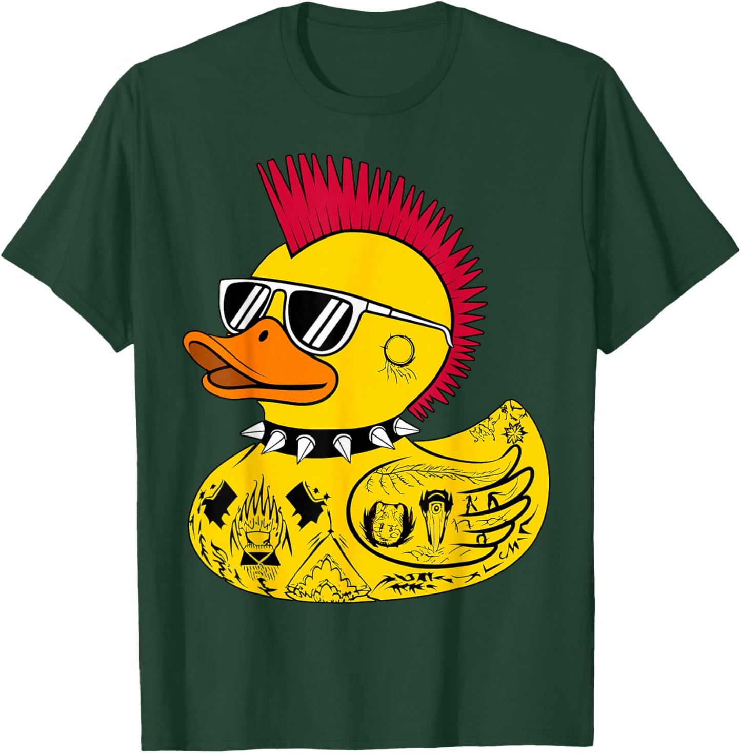 Punk Rock Rubber Duck with Tattoos and Mohawk T-Shirt - T-Shirt | Forest