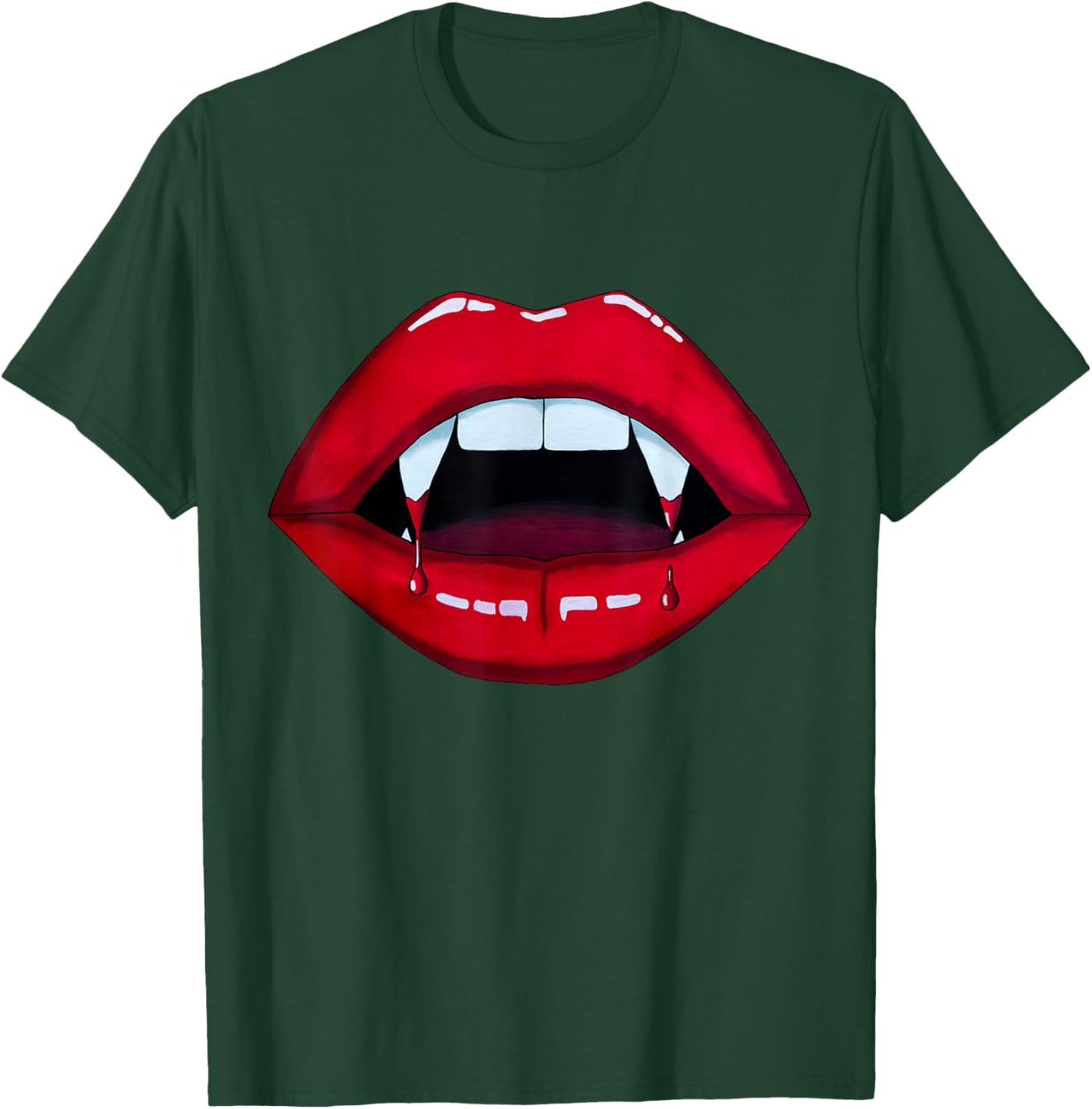 Sexy Vampire Bite Halloween Fangs Teeth Bright Red Lips T-Shirt - T-Shirt | Forest
