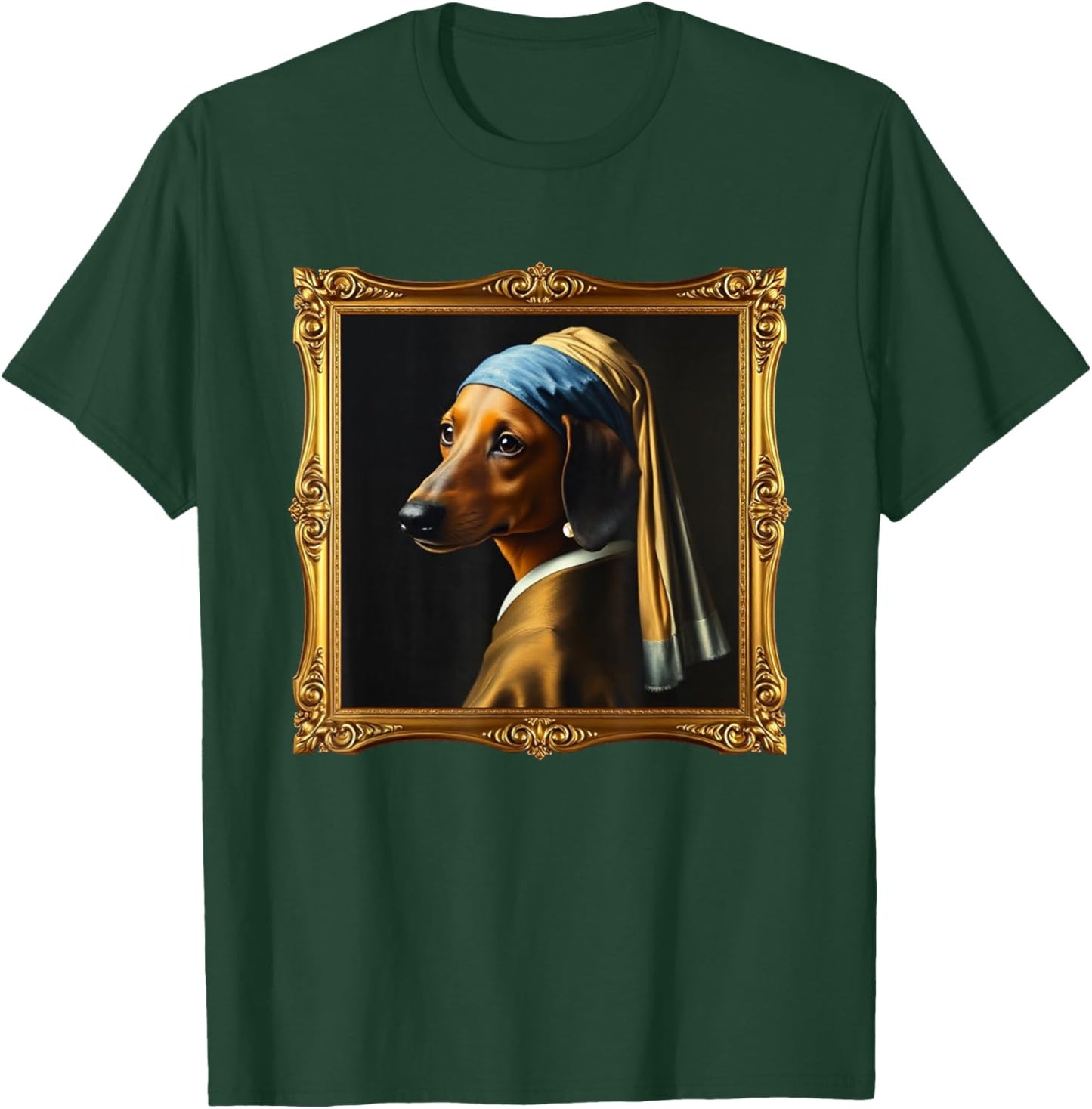 Dachshund Girl Dog with a Pearl Earring Famous Painting T-Shirt - T-Shirt | Forest