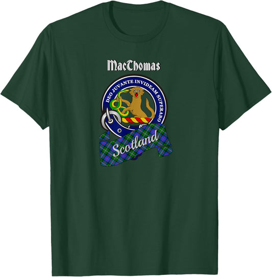 MacThomas Scottish Clan Badge & Tartan T-Shirt - T-Shirt | Forest