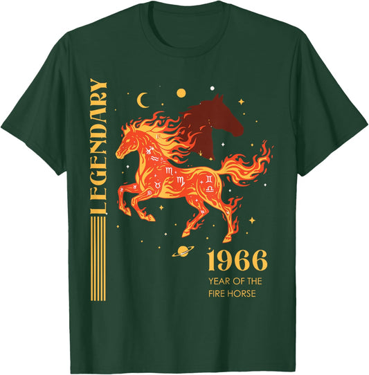 60. Geburtstag Jahr des Feuerpferdes 2026 Retro 1966 Sternzeichen T-Shirt - T-Shirt | Forest