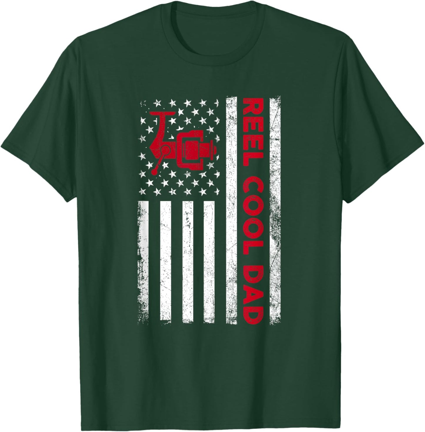 Reel Cool Dad Shirt American Flag Fly Fishing Spinning Reel Men T-Shirt - T-Shirt | Forest