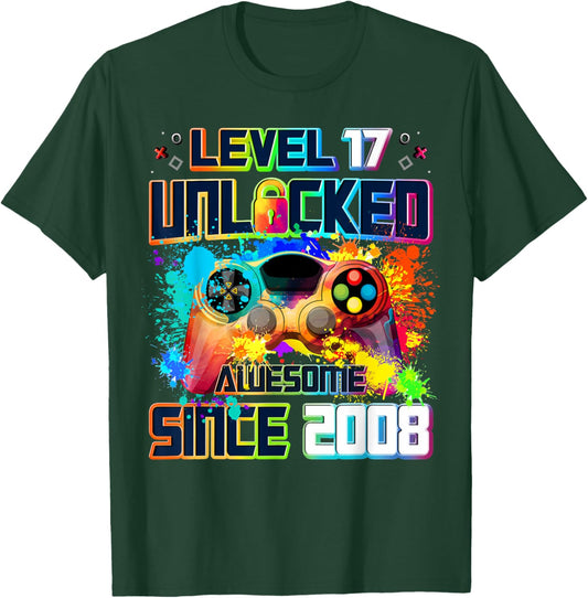 Level 17 Unlocked 17 Year Old Video Gamer 17th Birthday Gift T-Shirt - T-Shirt | Forest