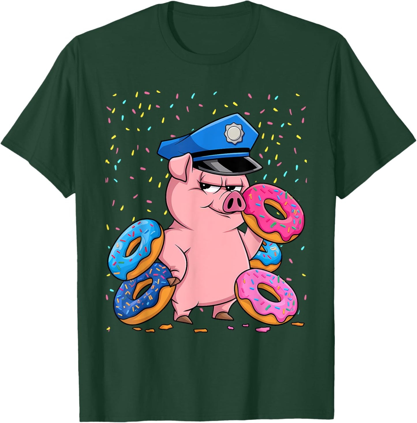 Pig Lover Gift Co. | Pig Cop Police Officer Doughnut - Black, Small, Short Sleeve T-Shirt - T-Shirt | Forest