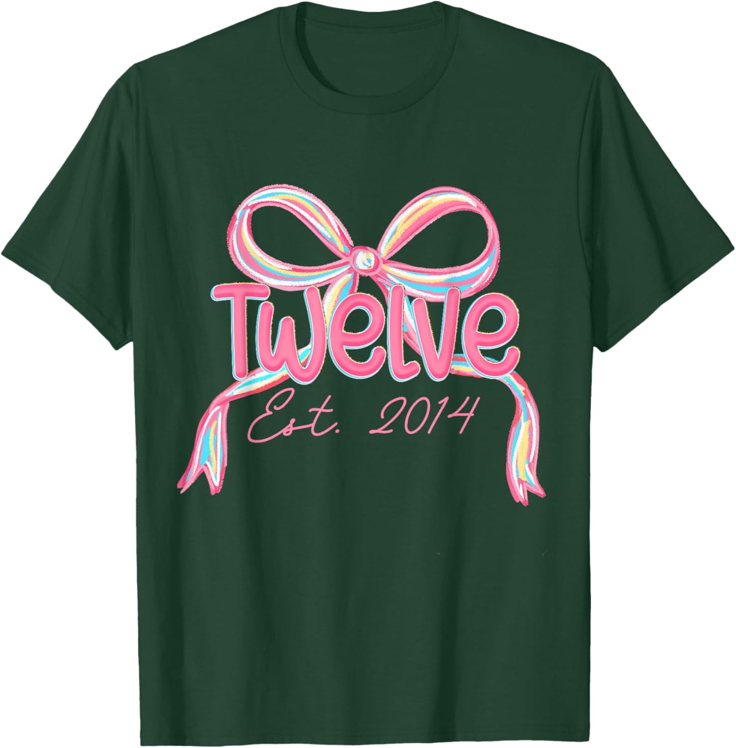 12th Birthday Girl Pink Coquette Bow 12 Years Old Decorations T-Shirt - T-Shirt | Forest