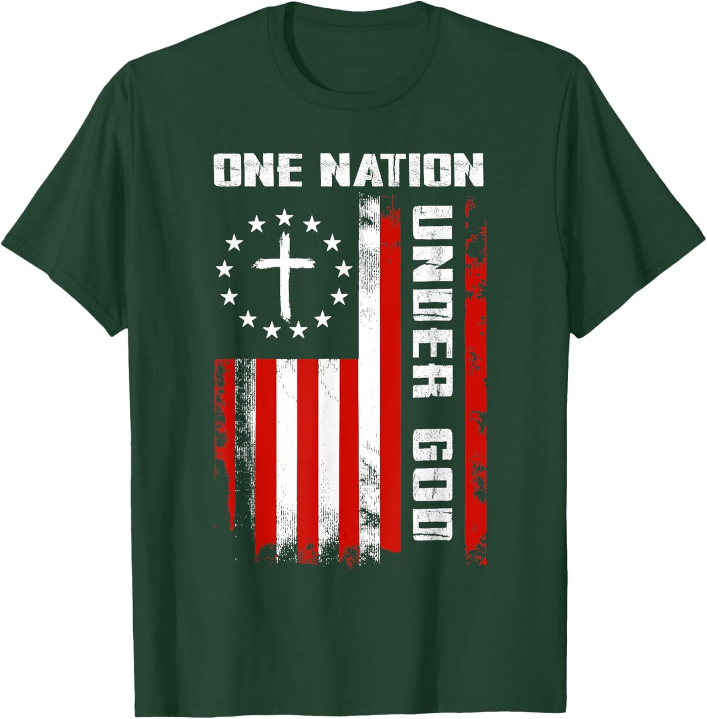 One Nation Under God American Flag Cross 4th Of July T-Shirt - T-Shirt | Forest