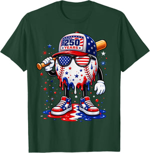 250 Years Baseball Drip Ice Cream Boys 4th of July American T-Shirt - T-Shirt | Forest