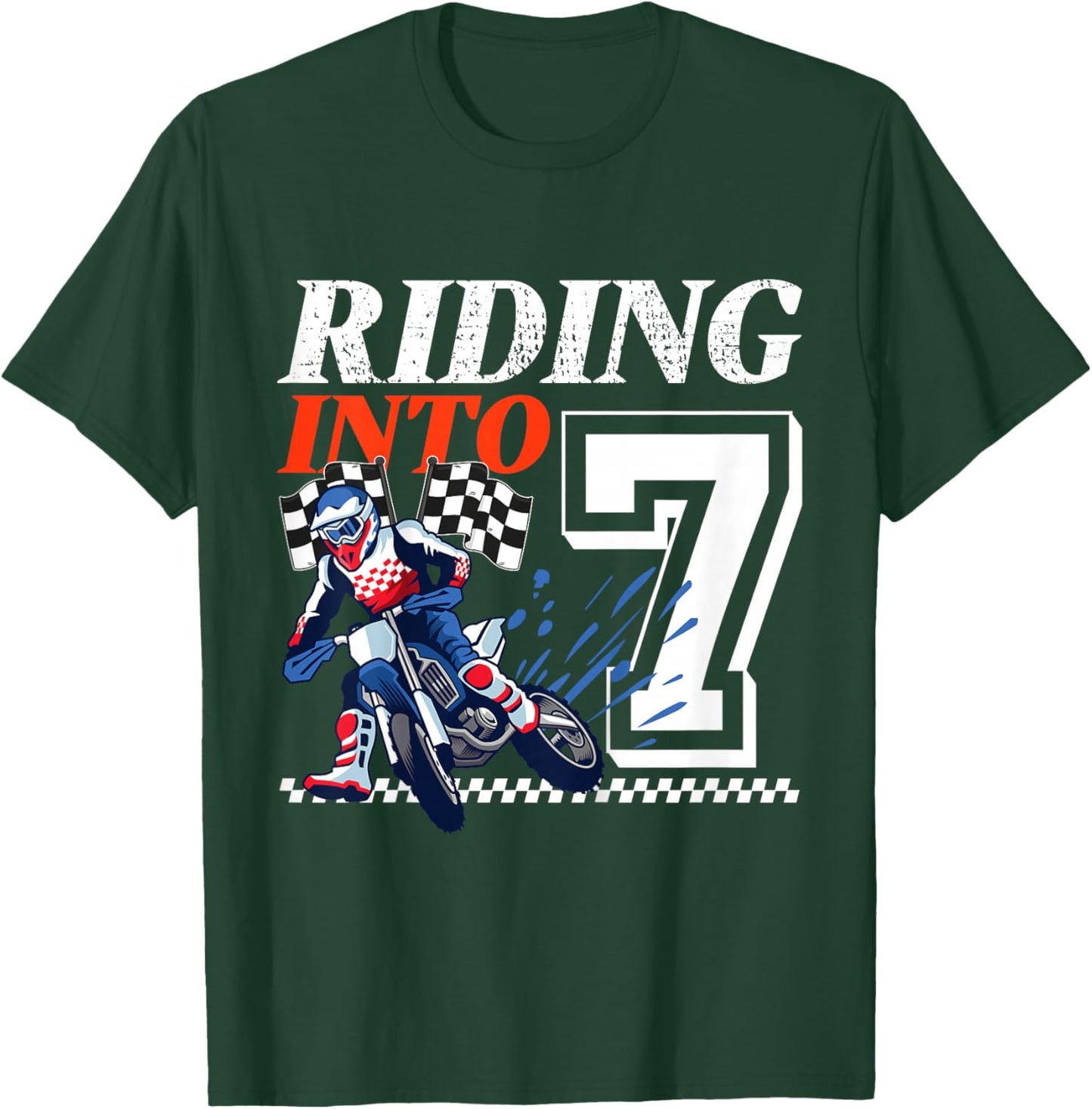 Dirt Bike Riding into 7 Years Motocross 7th Birthday Party T-Shirt - T-Shirt | Forest