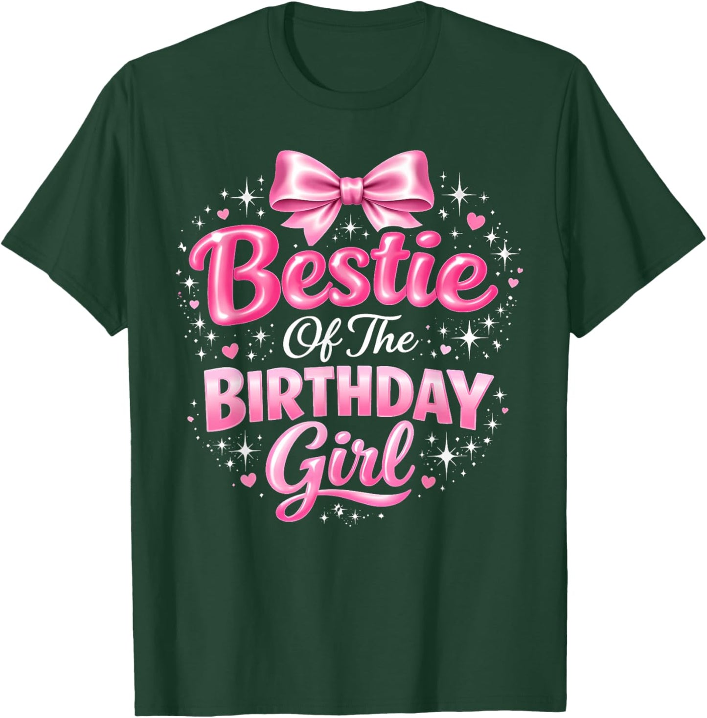 Bestie of The Birthday Girl Cute Pink Bow Birthday Party T-Shirt - T-Shirt | Forest