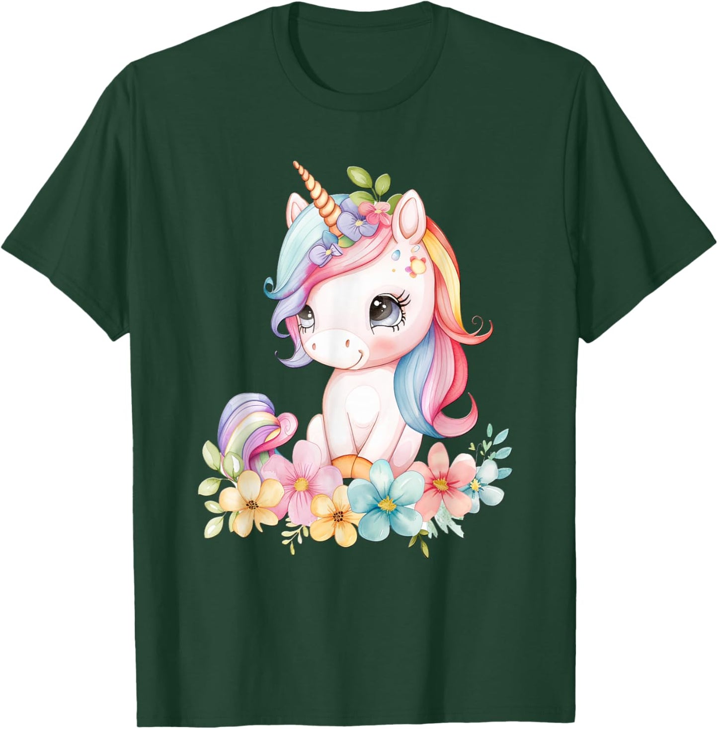 Baby Unicorn with Flowers Cute Lil Unicorns Horse Daughter T-Shirt - T-Shirt | Forest