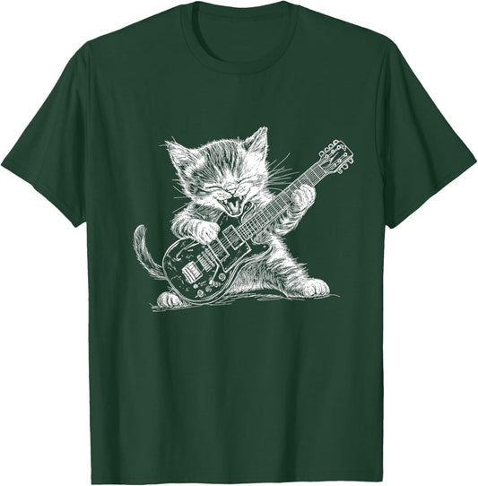 Funny Kitten Playing Guitar for Cat and Music Fans T-Shirt - T-Shirt | Forest
