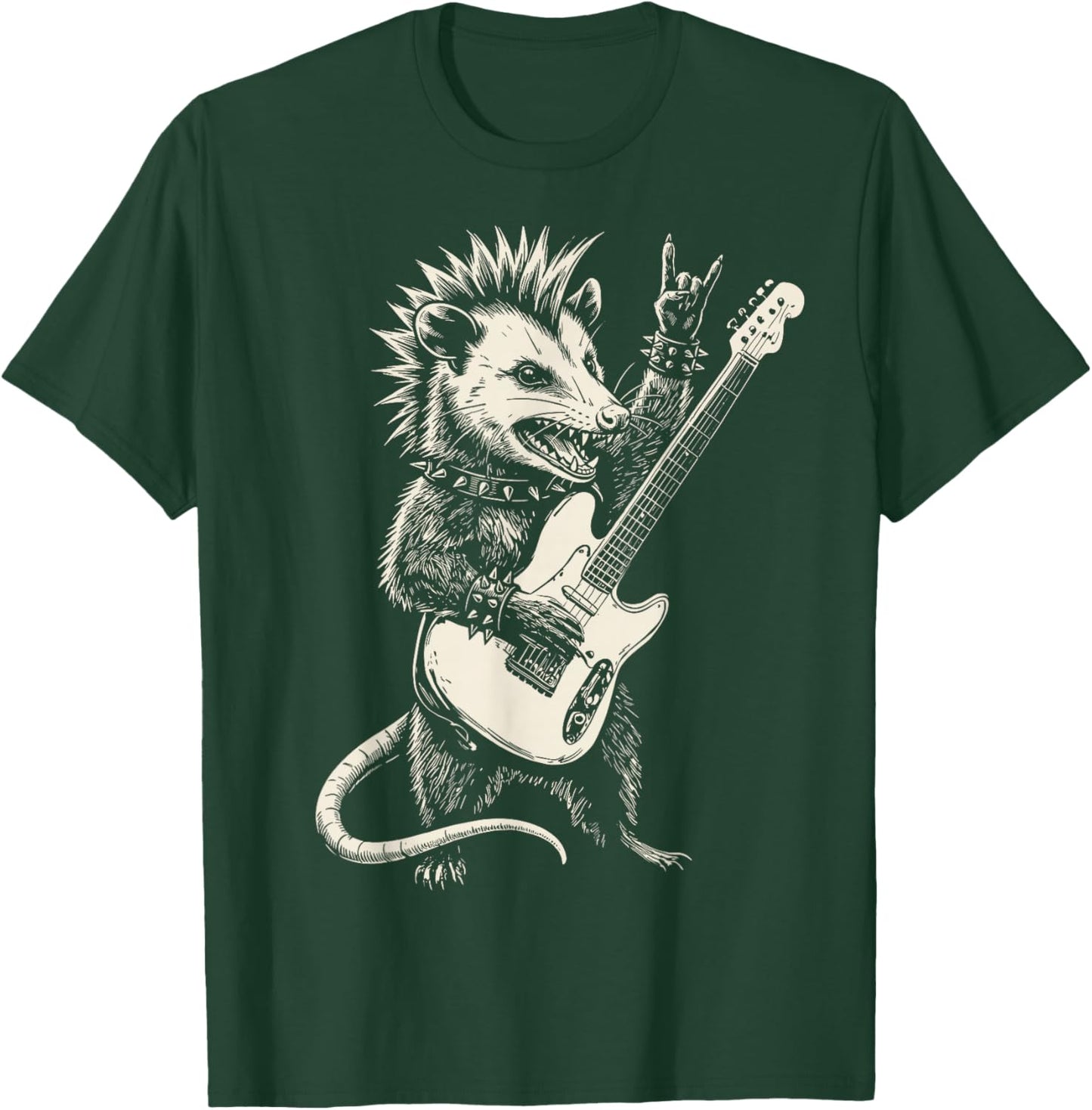 Funny Opossum Playing Guitar Rock and Roll Music Rock T-Shirt - T-Shirt | Forest