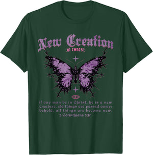 Christian New Creation in Jesus Scripture Verse Y2K Faith T-Shirt - T-Shirt | Forest