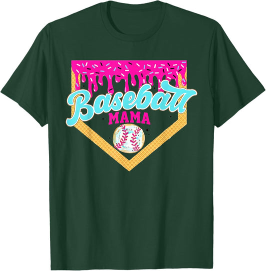 Baseball Mama Ice Cream Dripping Baseball Home Plate Drip T-Shirt - T-Shirt | Forest