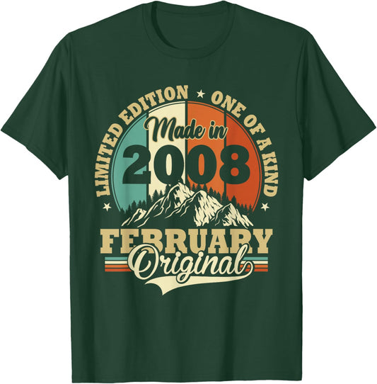 Vintage February 2008 Humor Gift Birthday 18 Years T-Shirt - T-Shirt | Forest