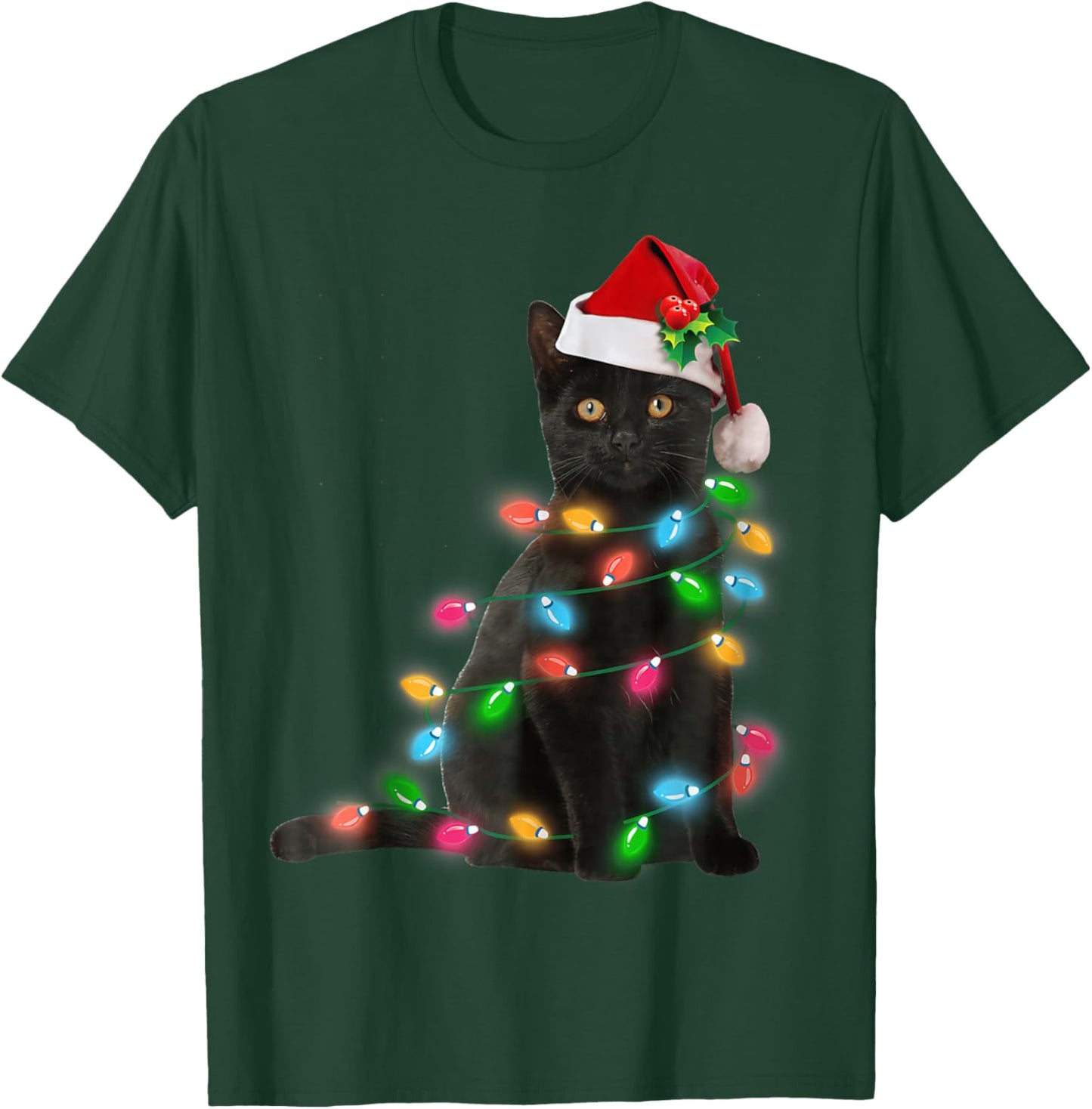 Black Cat Christmas Light cat Lover Christmas T-Shirt - T-Shirt | Forest