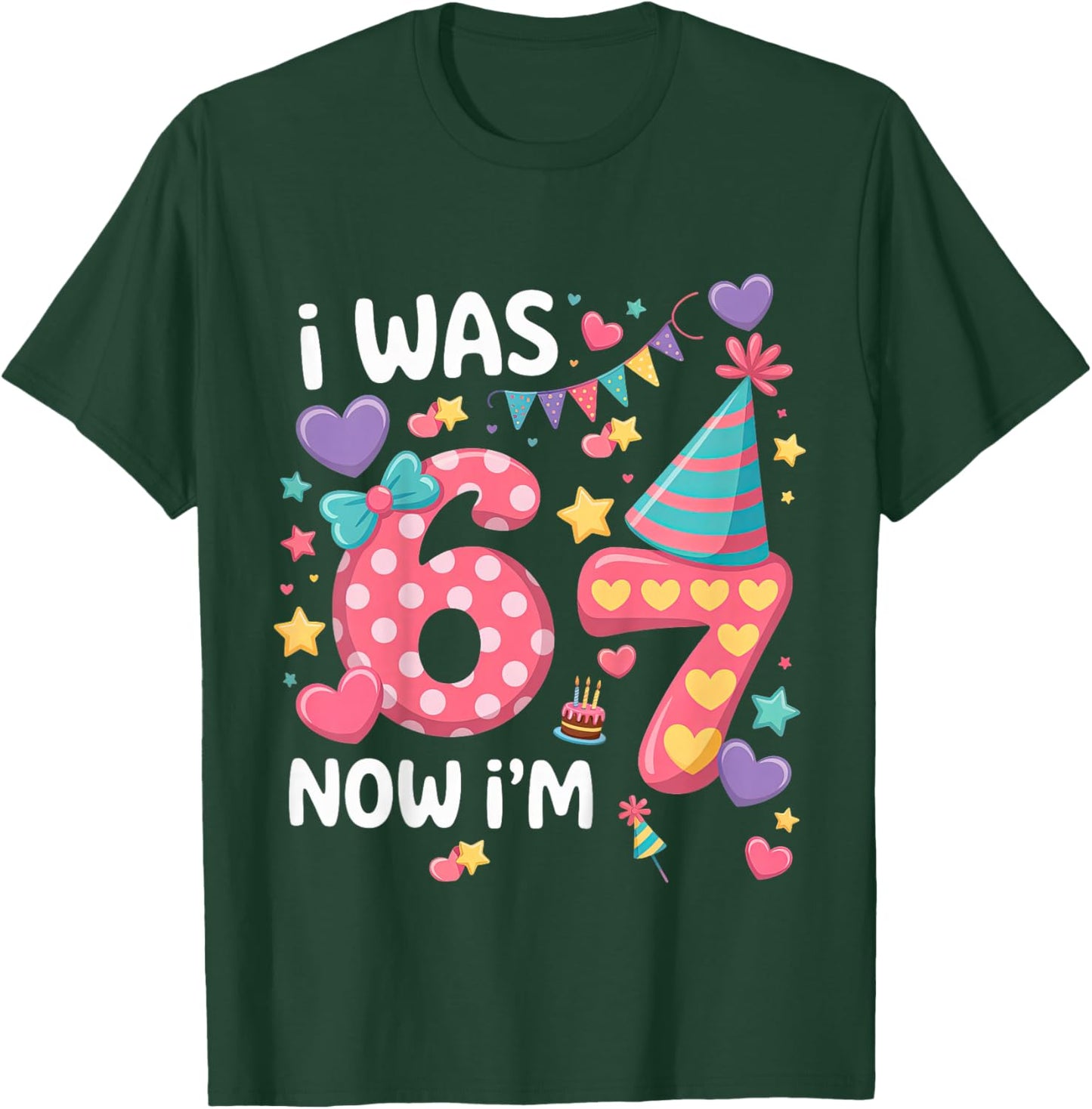 I was 6 Now I'm 7 Girls 7 Years Old Birthday Girl 7 Birthday T-Shirt - T-Shirt | Forest