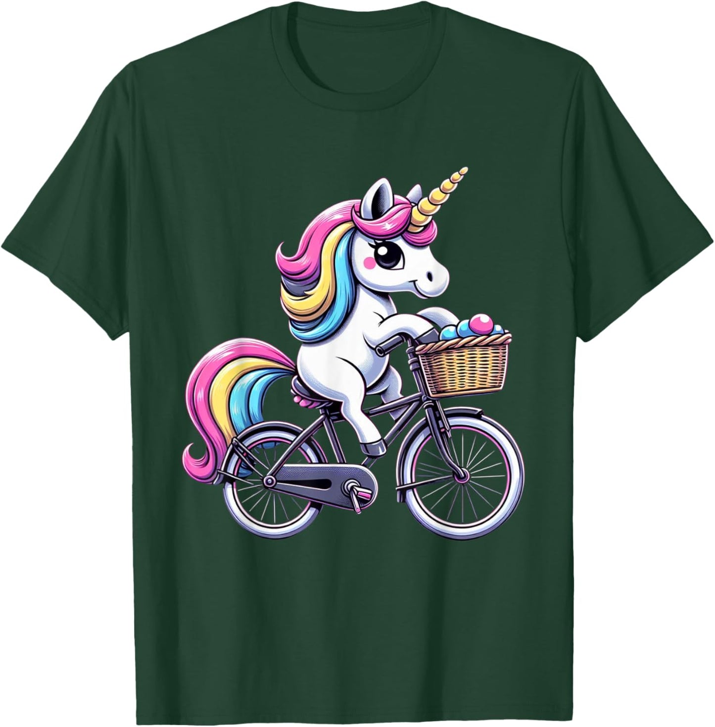 Unicorn Riding Bicycle Boys Girls Women Kids Teen Rainbow T-Shirt - T-Shirt | Forest