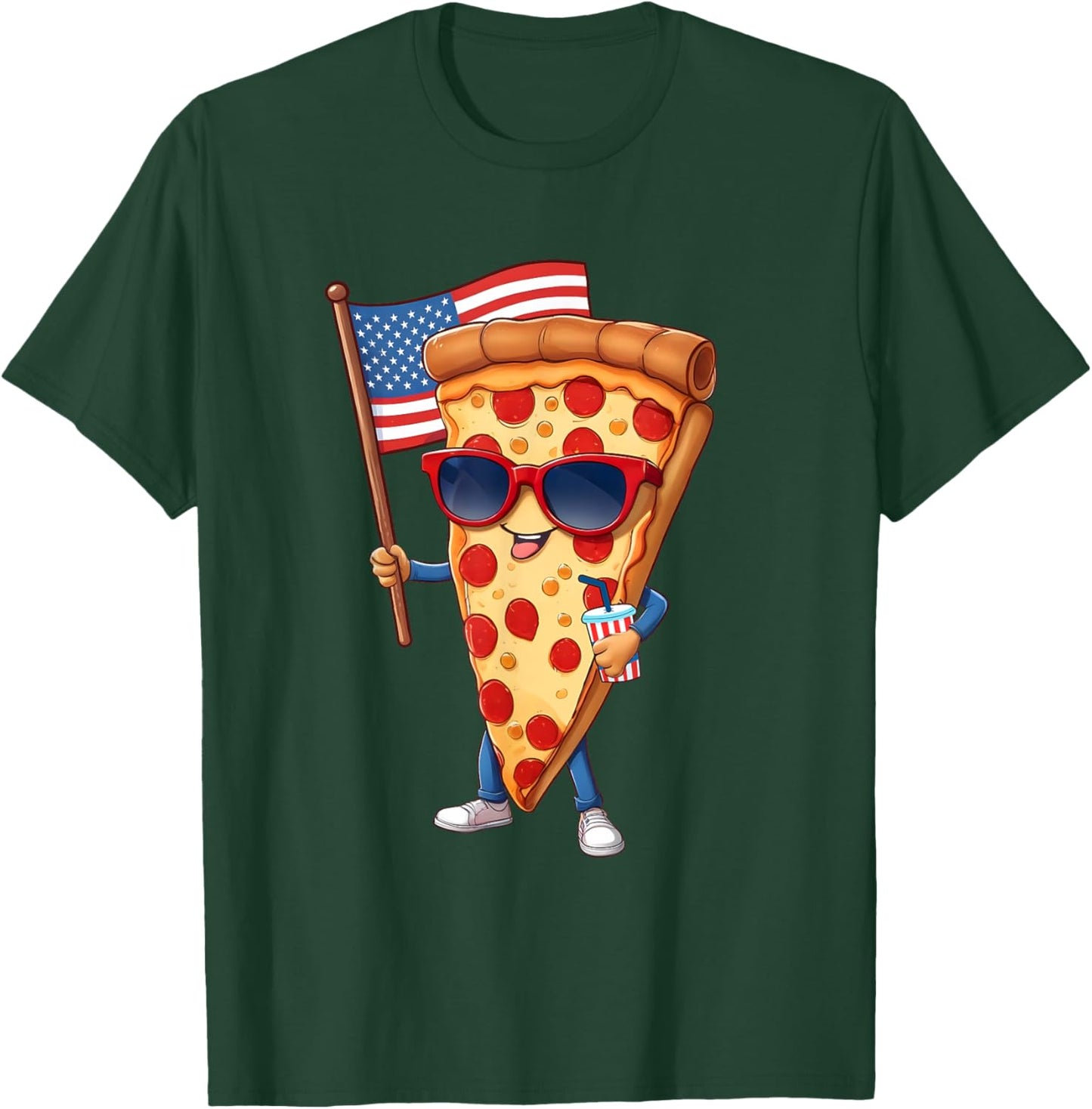 4th Of July Pizza Slice Patriotic American US Flag Kids Boys T-Shirt - T-Shirt | Forest