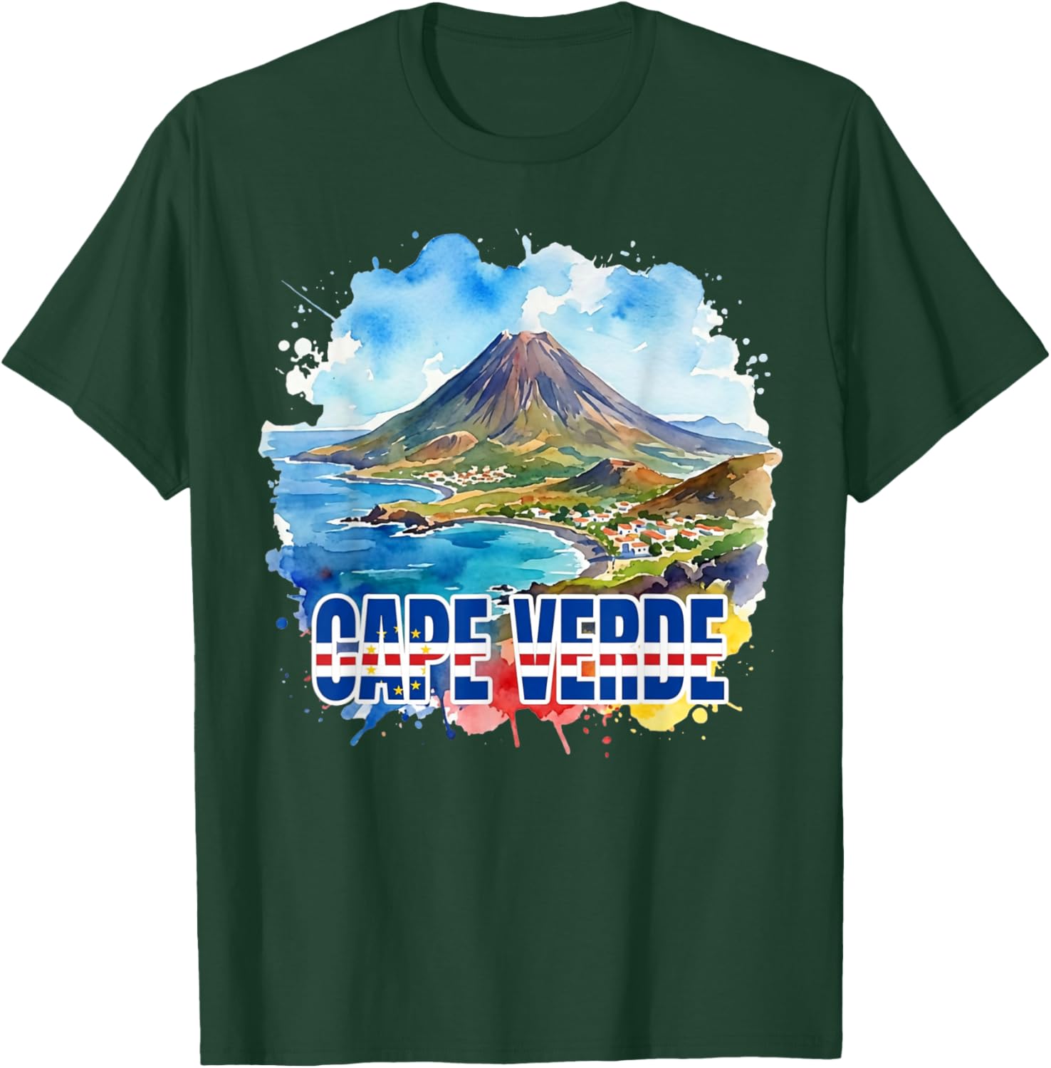 Cape Verdean National Flag Patriotic Cape Verde Watercolor T-Shirt - T-Shirt | Forest